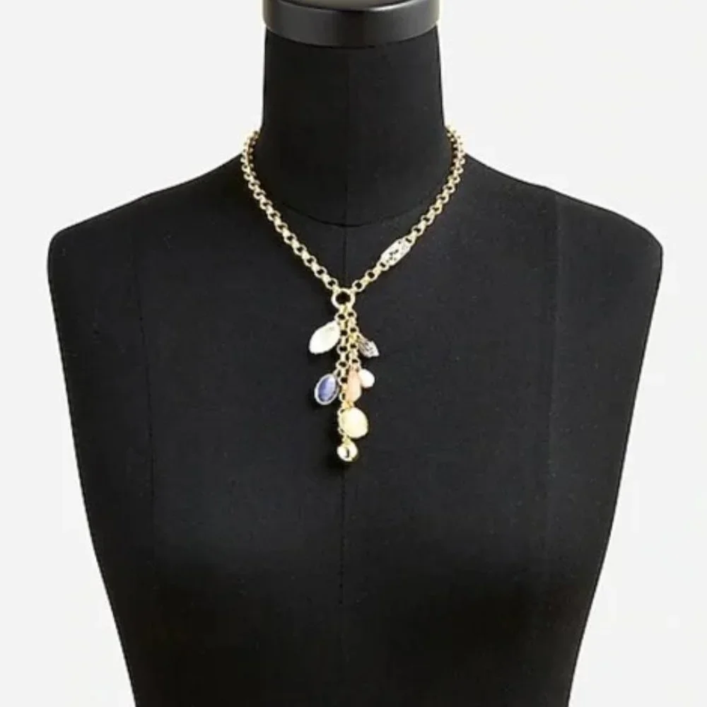 J. Crew Gold Plated Mixed-Stone Charm Necklace